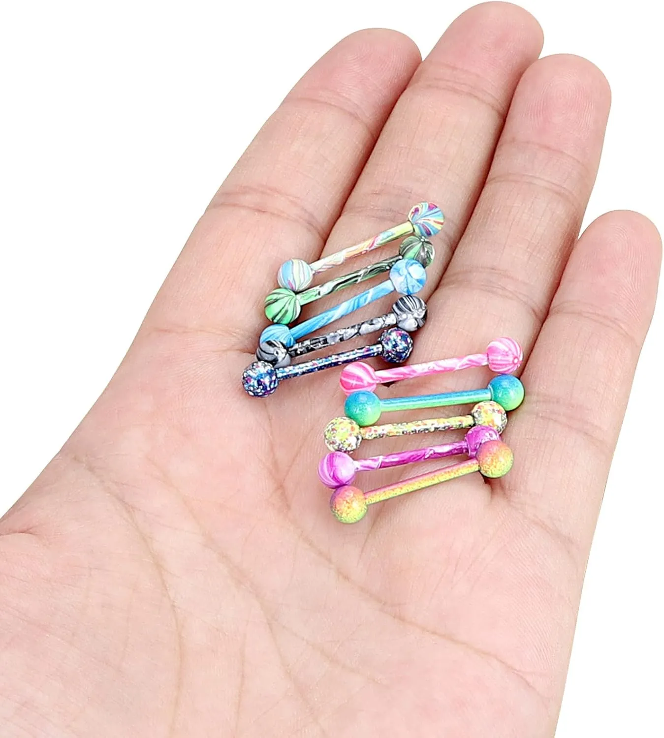 Oyaface 10 Pcs Belly Button Rings Tongue Studs Banana Industrial Barbells Horseshoe Septum Rings 14G/16G Colored Stainless Steel Body Bars Jewelry Gift Set