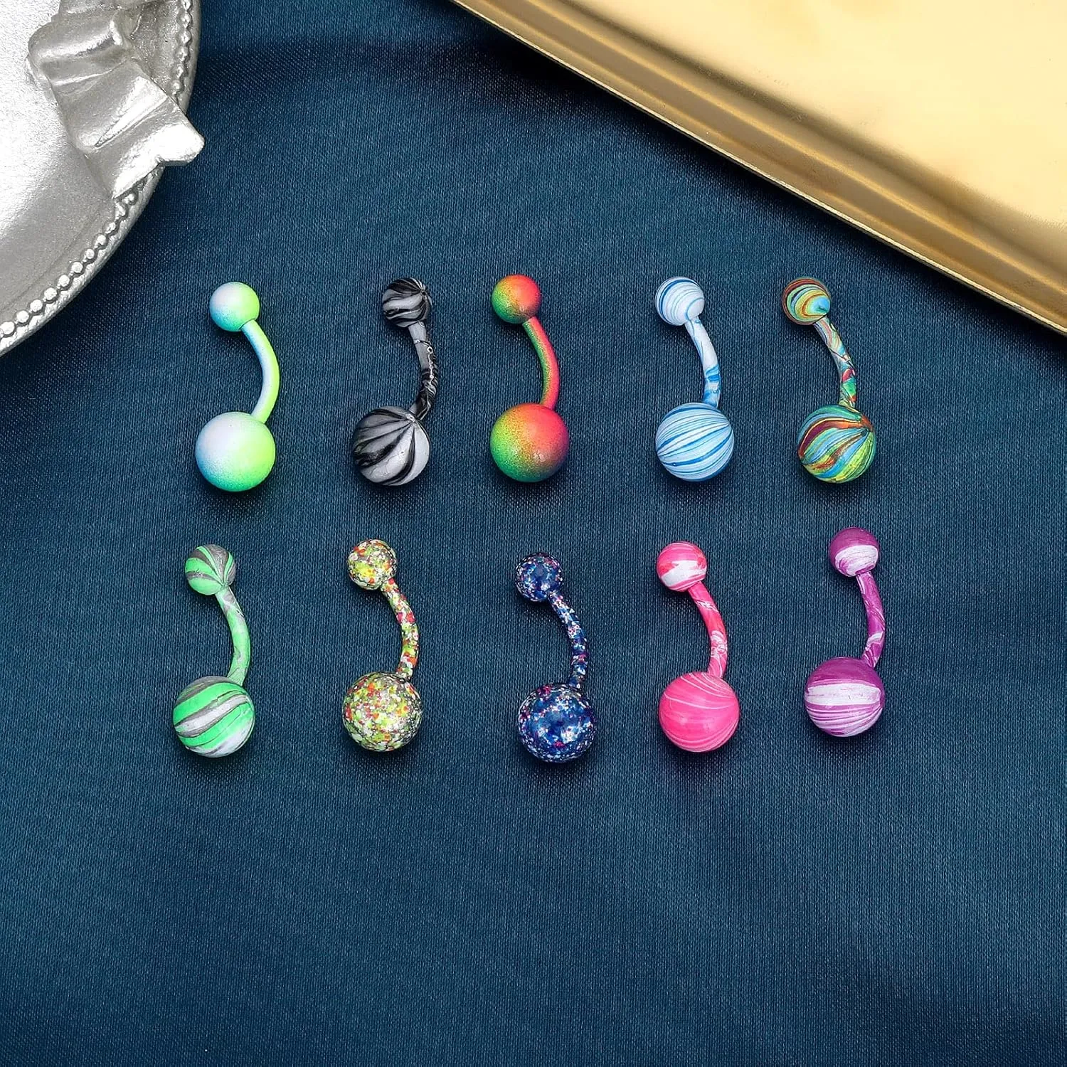 Oyaface 10 Pcs Belly Button Rings Tongue Studs Banana Industrial Barbells Horseshoe Septum Rings 14G/16G Colored Stainless Steel Body Bars Jewelry Gift Set
