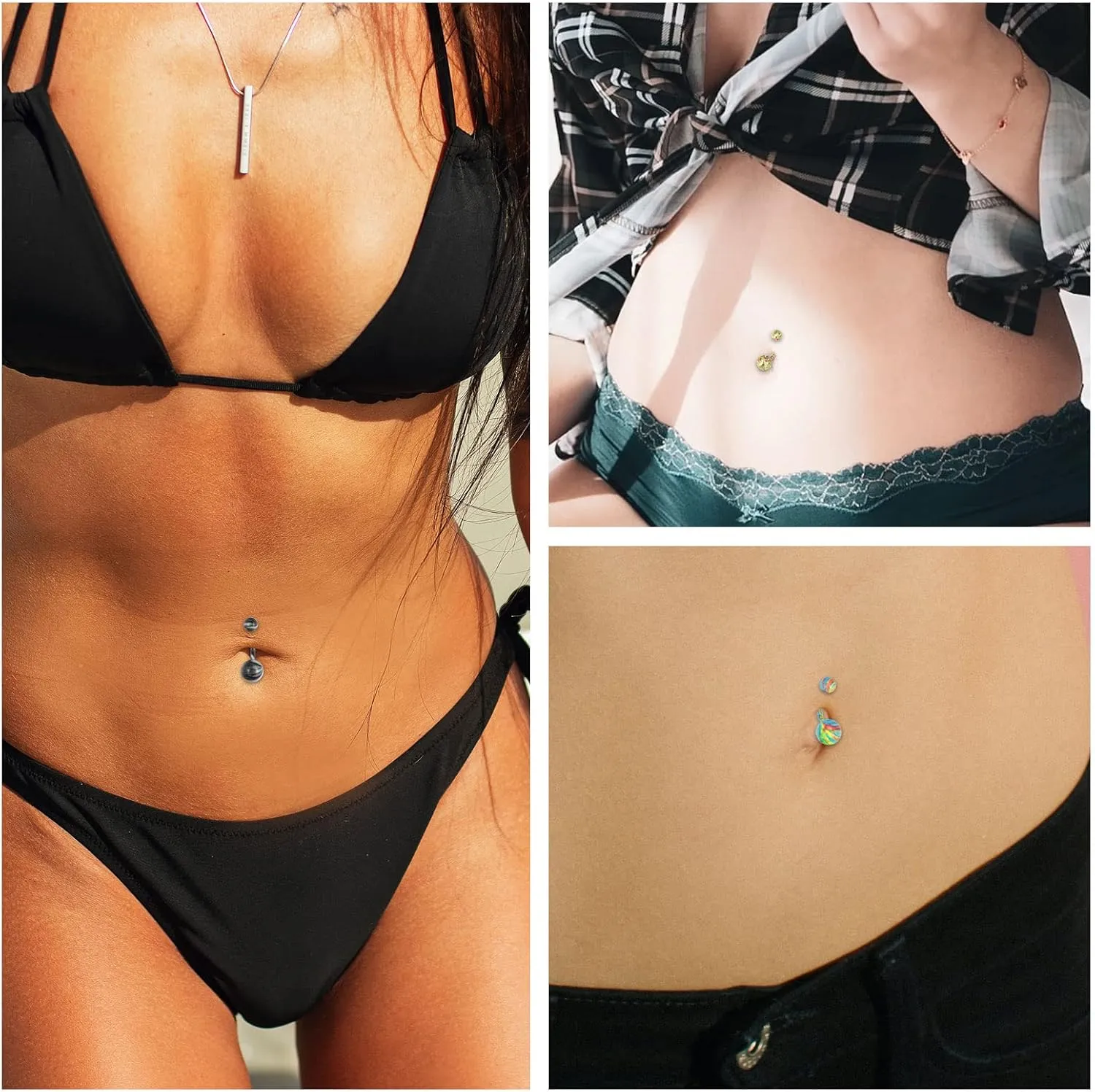 Oyaface 10 Pcs Belly Button Rings Tongue Studs Banana Industrial Barbells Horseshoe Septum Rings 14G/16G Colored Stainless Steel Body Bars Jewelry Gift Set