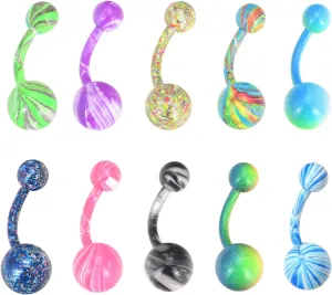 Oyaface 10 Pcs Belly Button Rings Tongue Studs Banana Industrial Barbells Horseshoe Septum Rings 14G/16G Colored Stainless Steel Body Bars Jewelry Gift Set