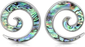 Pair 0g or 2g Steel Blue Green Abalone Large Ear Super Spirals Tapers Gauges 8mm 6mm hangers