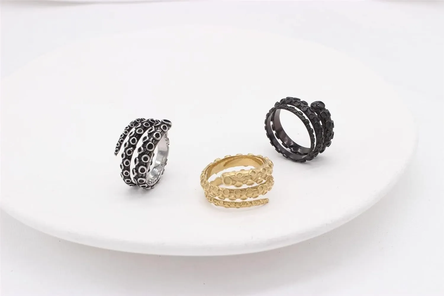 PAMTIER Men Stainless Steel Vintage Hip Hop Style Non-Mainstream Octopus Tentacle Wrap Finger Ring