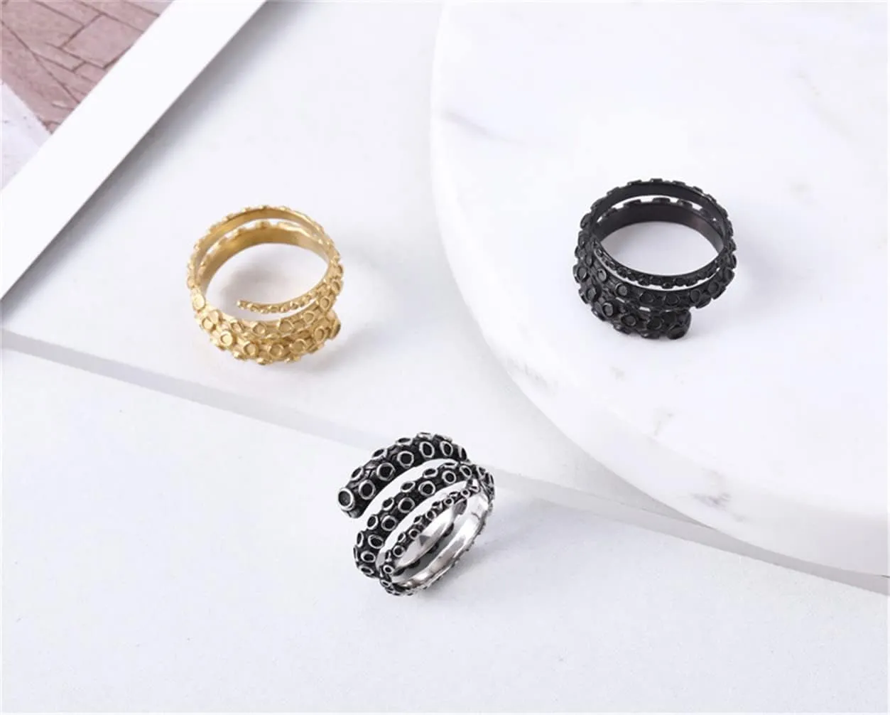 PAMTIER Men Stainless Steel Vintage Hip Hop Style Non-Mainstream Octopus Tentacle Wrap Finger Ring