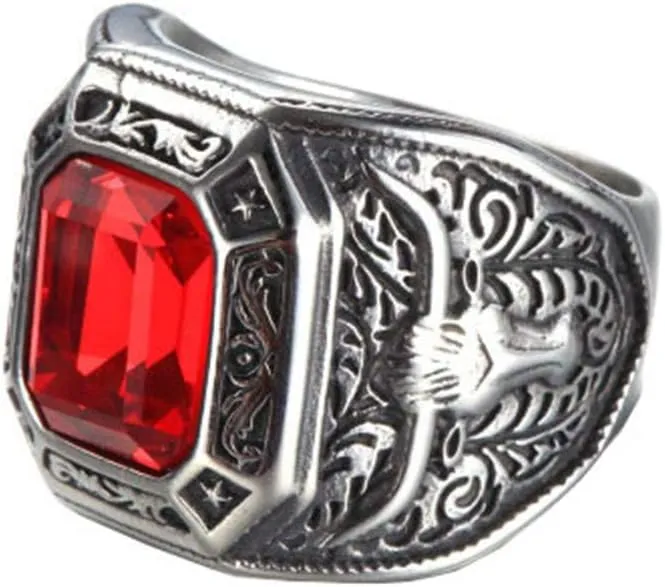 PAMTIER Men's Stainless Steel Big Square Zirconia Golden Wedding Rings