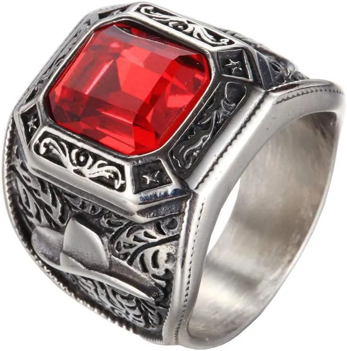 PAMTIER Men's Stainless Steel Big Square Zirconia Golden Wedding Rings