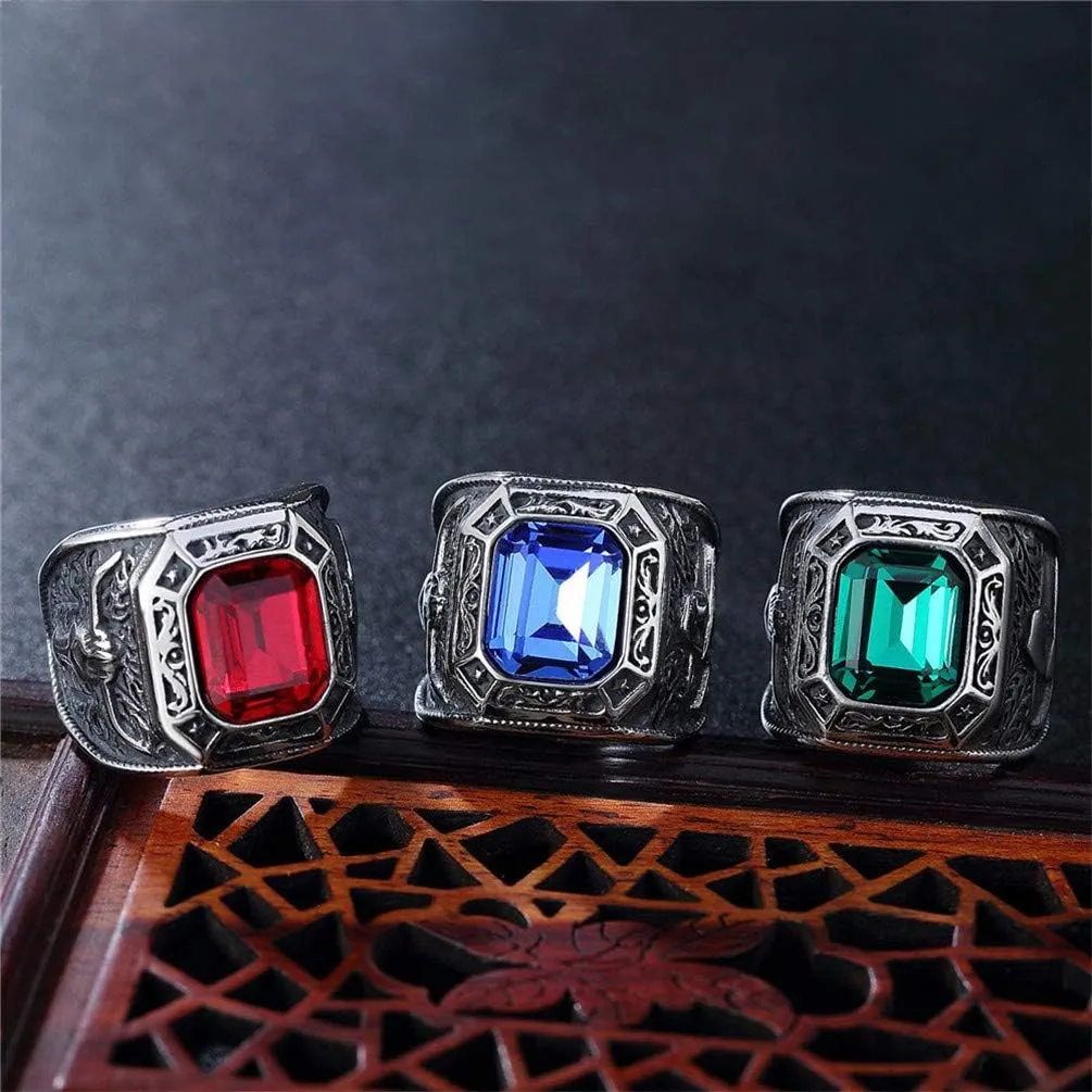 PAMTIER Men's Stainless Steel Big Square Zirconia Golden Wedding Rings