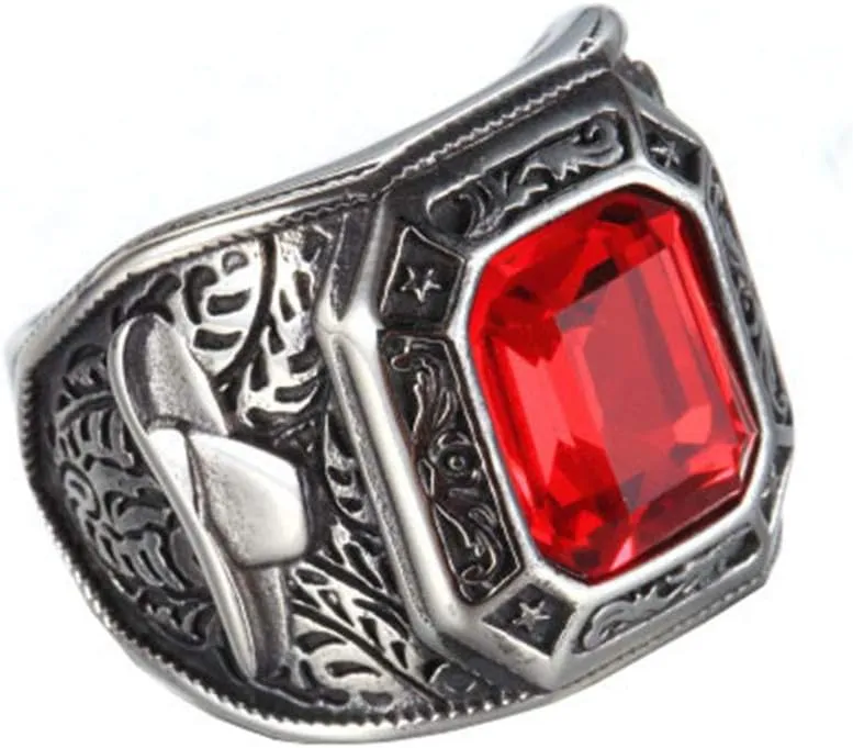 PAMTIER Men's Stainless Steel Big Square Zirconia Golden Wedding Rings