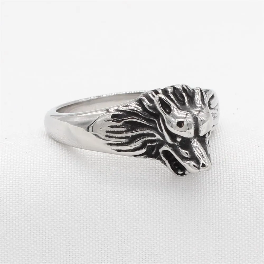 PAMTIER Men's Stainless Steel Personality Vintage Domineering Roaring Animal Wolf Head Biker Ring Overlord of The Forest