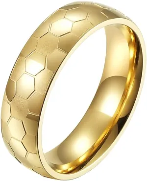 PAMTIER Unisex Stainless Steel 6mm Simple Creative Football Soccer Pattern Carved Biker Ring World Cup