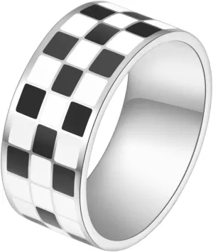 PAMTIER Unisex Stainless Steel 8mm Black and White Checkerboard Pattern Signet Ring