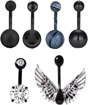 PartyKindom Titanium Belly Button Ring Black Navel Ring Belly Button Piercing Dangle Dangly