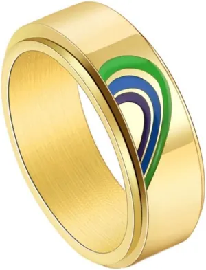 PAURO Unisex Stainless Steel Anxiety Rotatable Ring Heart Couple Wedding Promise Ring