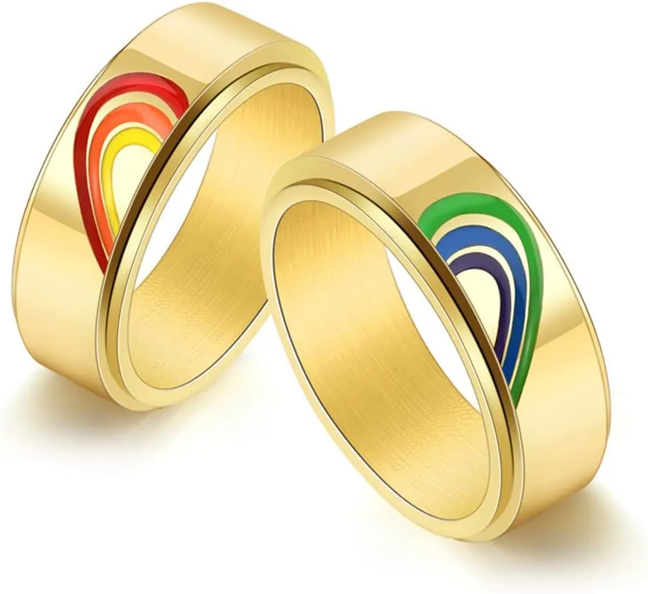 PAURO Unisex Stainless Steel Anxiety Rotatable Ring Heart Couple Wedding Promise Ring