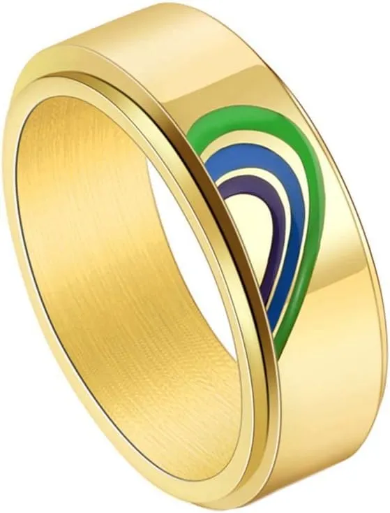 PAURO Unisex Stainless Steel Anxiety Rotatable Ring Heart Couple Wedding Promise Ring