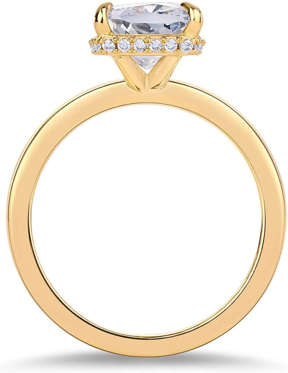 PAVOI 14K Gold Plated 3.5CT Square Radiant Cubic Zirconia Engagement and Promise Ring for Women - Hidden Halo Ring