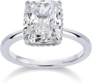 PAVOI 14K Gold Plated 3.5CT Square Radiant Cubic Zirconia Engagement and Promise Ring for Women - Hidden Halo Ring