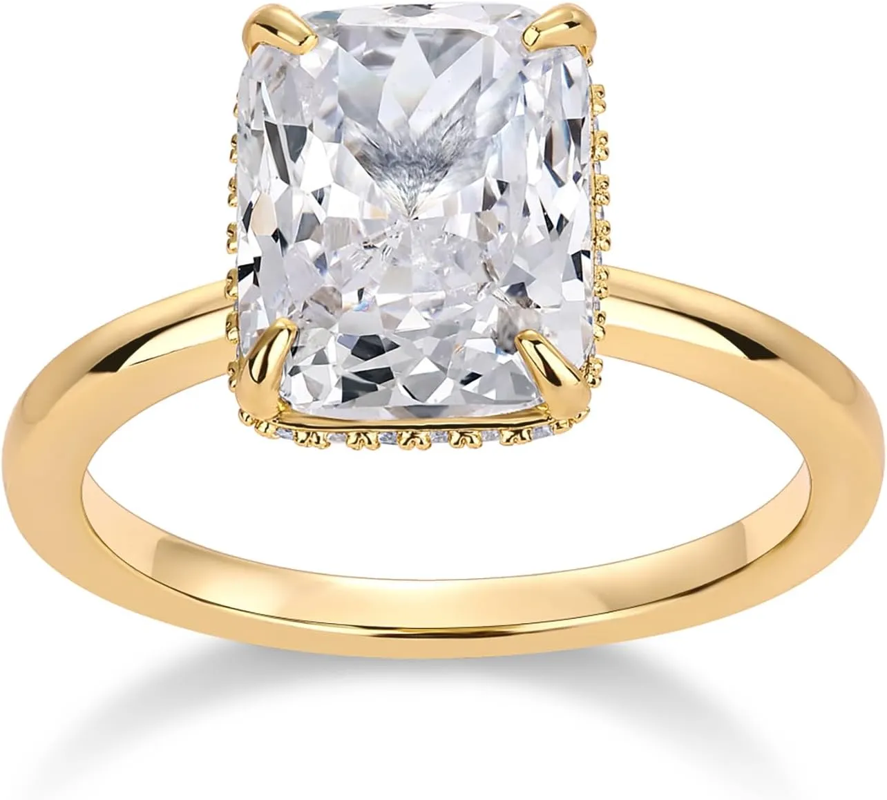 PAVOI 14K Gold Plated 3.5CT Square Radiant Cubic Zirconia Engagement and Promise Ring for Women - Hidden Halo Ring