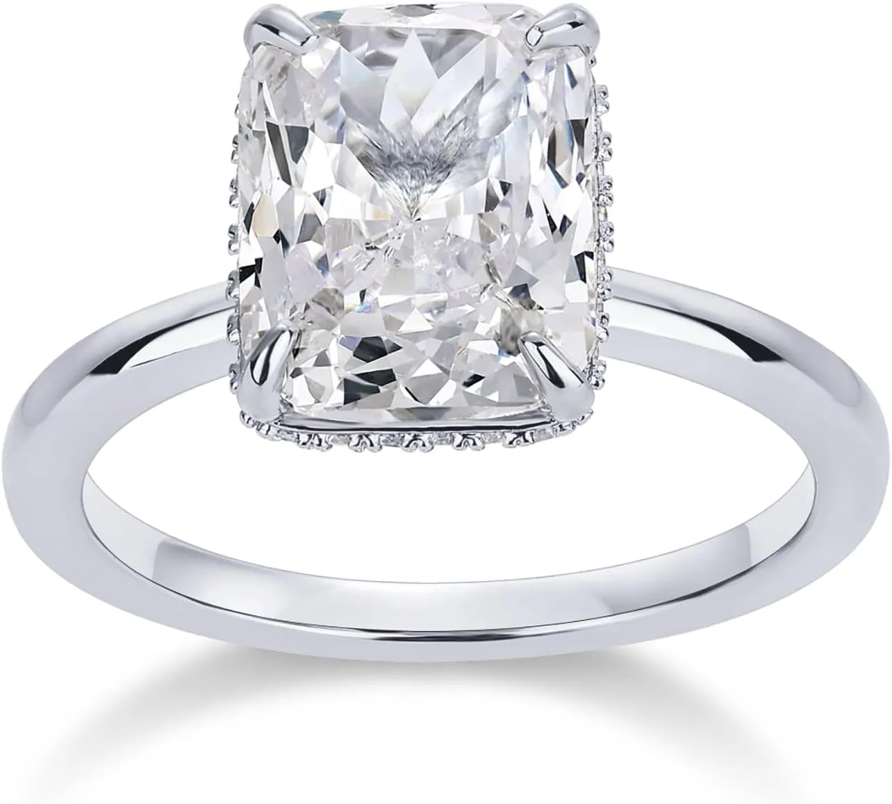 PAVOI 14K Gold Plated 3.5CT Square Radiant Cubic Zirconia Engagement and Promise Ring for Women - Hidden Halo Ring