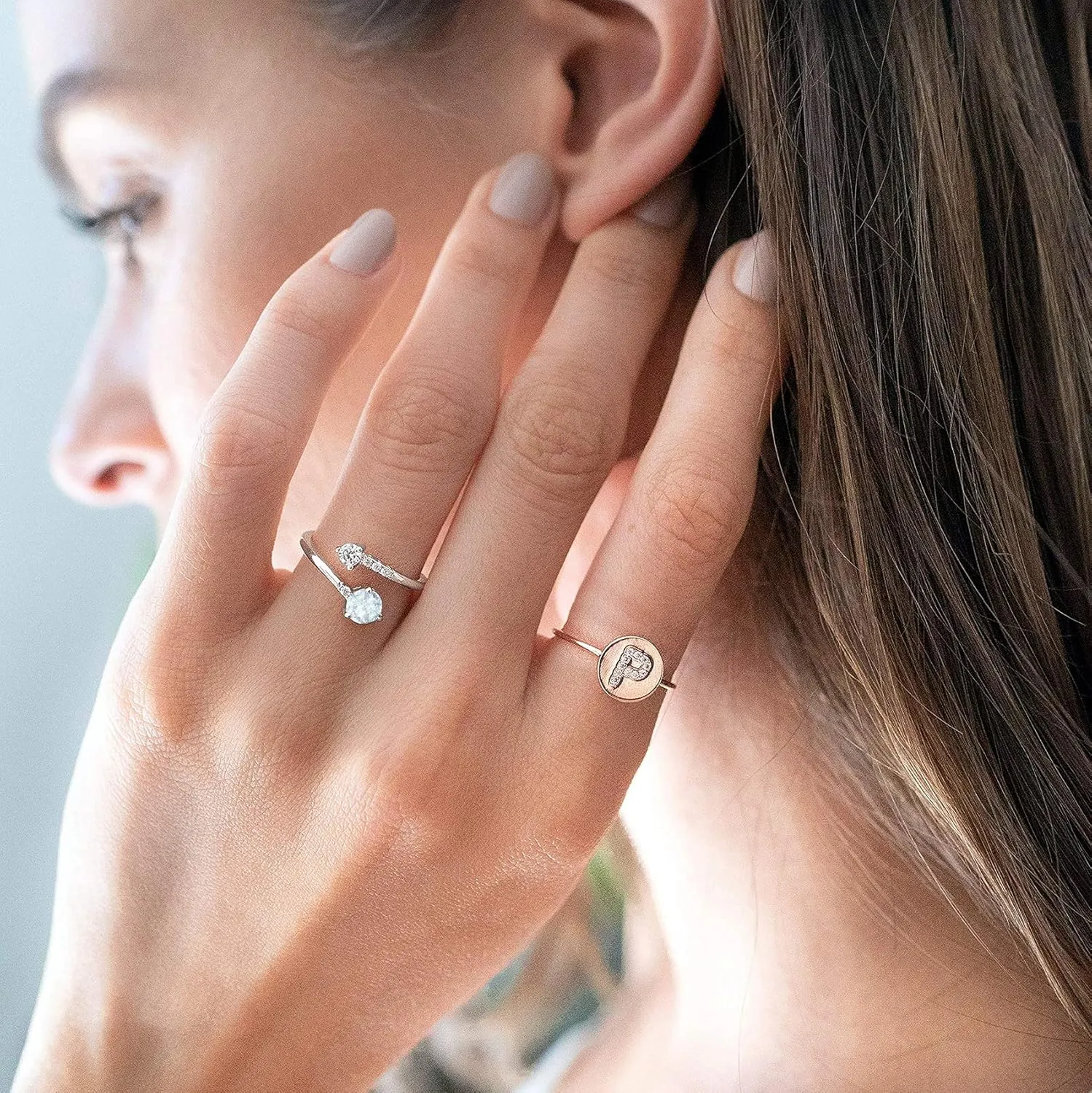 PAVOI 14K Gold Plated Adjustable Created Opal Rings - Stacking Rings for Women