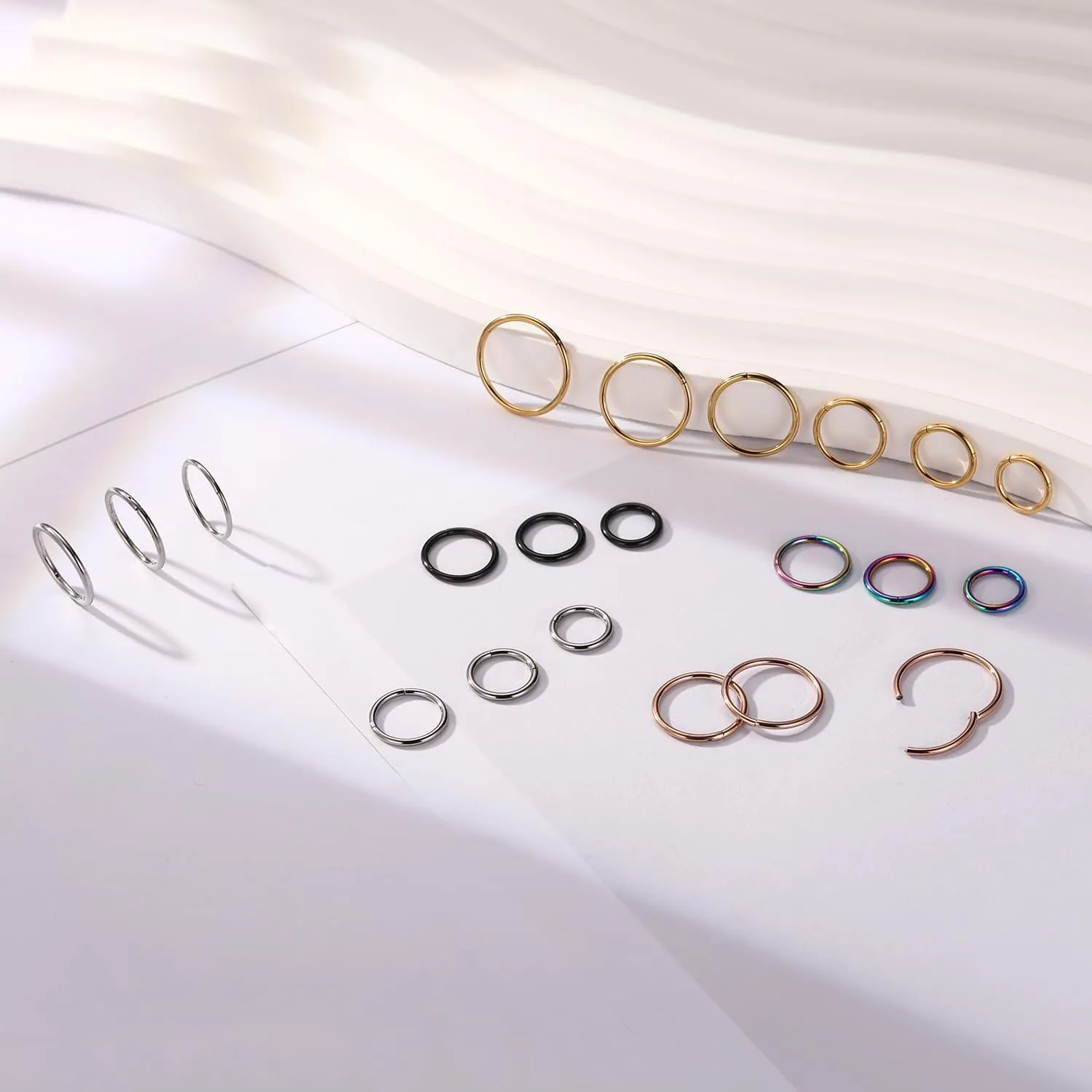 PEAKLINK 3pcs Titanium Nose Hoop Ring Set 20G 18G 16G Septum Ring Seamless Clicker Ring Conch Helix Lobe Hoop Earring Tragus Daith Rook Lip Belly Cartilage Sleeper Piercing Jewelry 6mm to 12mm