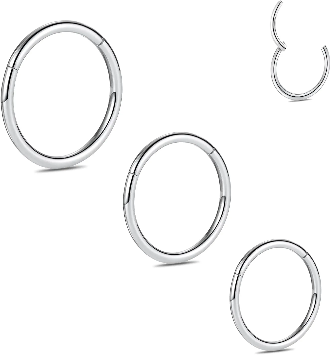 PEAKLINK 3pcs Titanium Nose Hoop Ring Set 20G 18G 16G Septum Ring Seamless Clicker Ring Conch Helix Lobe Hoop Earring Tragus Daith Rook Lip Belly Cartilage Sleeper Piercing Jewelry 6mm to 12mm