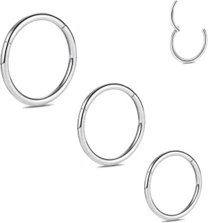 PEAKLINK 3pcs Titanium Nose Hoop Ring Set 20G 18G 16G Septum Ring Seamless Clicker Ring Conch Helix Lobe Hoop Earring Tragus Daith Rook Lip Belly Cartilage Sleeper Piercing Jewelry 6mm to 12mm