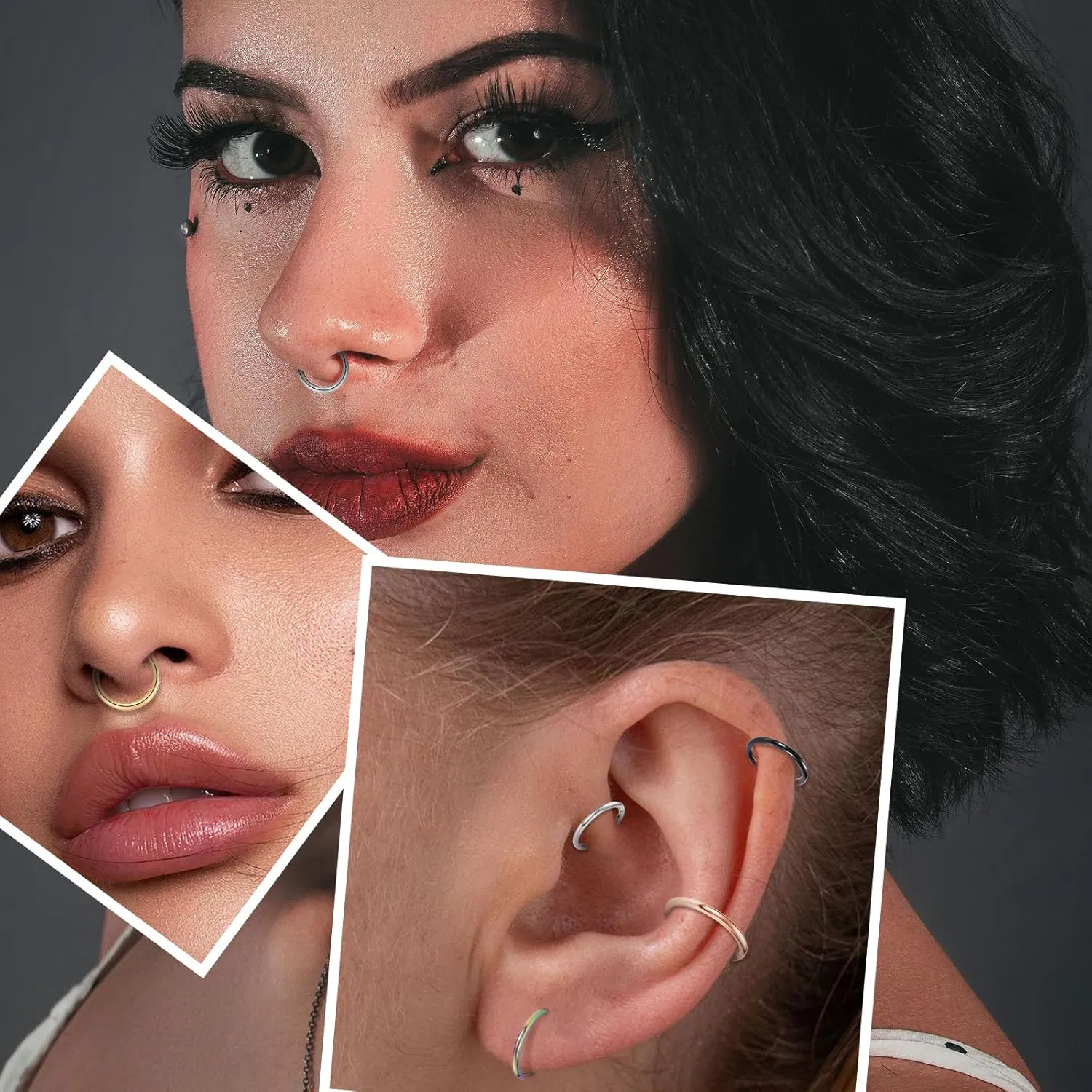 PEAKLINK 3pcs Titanium Nose Hoop Ring Set 20G 18G 16G Septum Ring Seamless Clicker Ring Conch Helix Lobe Hoop Earring Tragus Daith Rook Lip Belly Cartilage Sleeper Piercing Jewelry 6mm to 12mm
