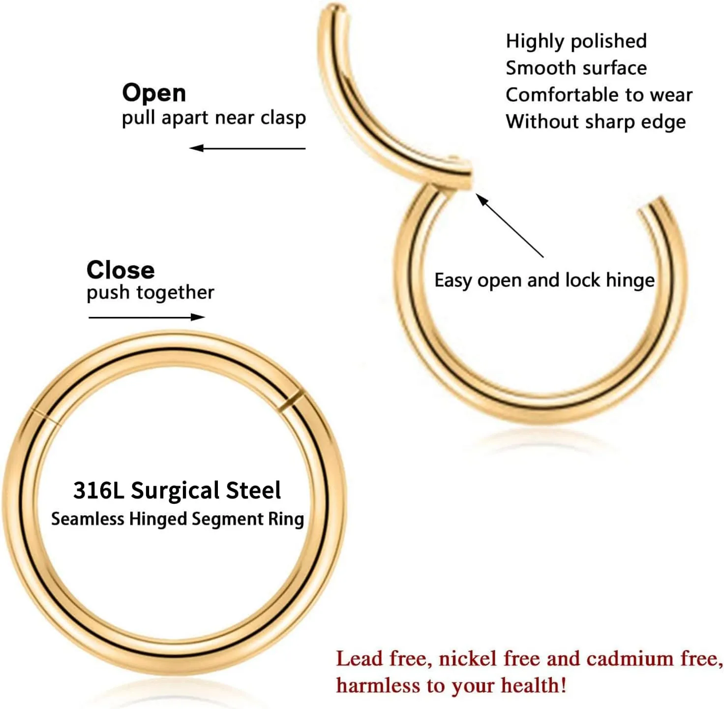 PEAKLINK 3pcs Titanium Nose Hoop Ring Set 20G 18G 16G Septum Ring Seamless Clicker Ring Conch Helix Lobe Hoop Earring Tragus Daith Rook Lip Belly Cartilage Sleeper Piercing Jewelry 6mm to 12mm