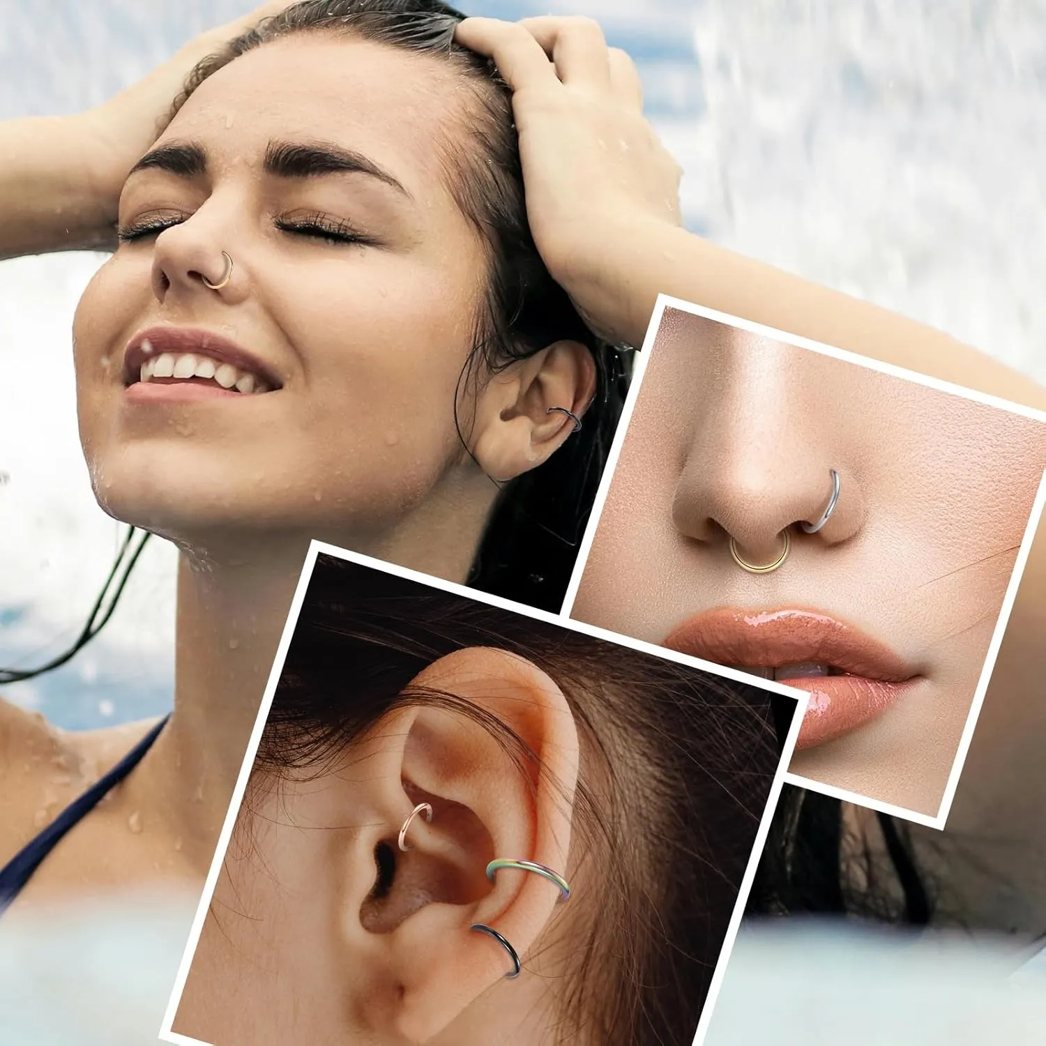 PEAKLINK 3pcs Titanium Nose Hoop Ring Set 20G 18G 16G Septum Ring Seamless Clicker Ring Conch Helix Lobe Hoop Earring Tragus Daith Rook Lip Belly Cartilage Sleeper Piercing Jewelry 6mm to 12mm