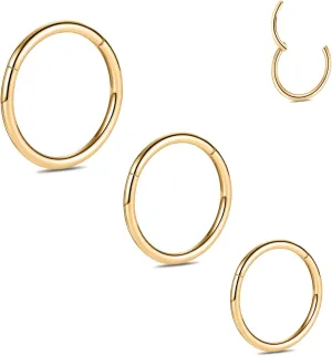 PEAKLINK 3pcs Titanium Nose Hoop Ring Set 20G 18G 16G Septum Ring Seamless Clicker Ring Conch Helix Lobe Hoop Earring Tragus Daith Rook Lip Belly Cartilage Sleeper Piercing Jewelry 6mm to 12mm