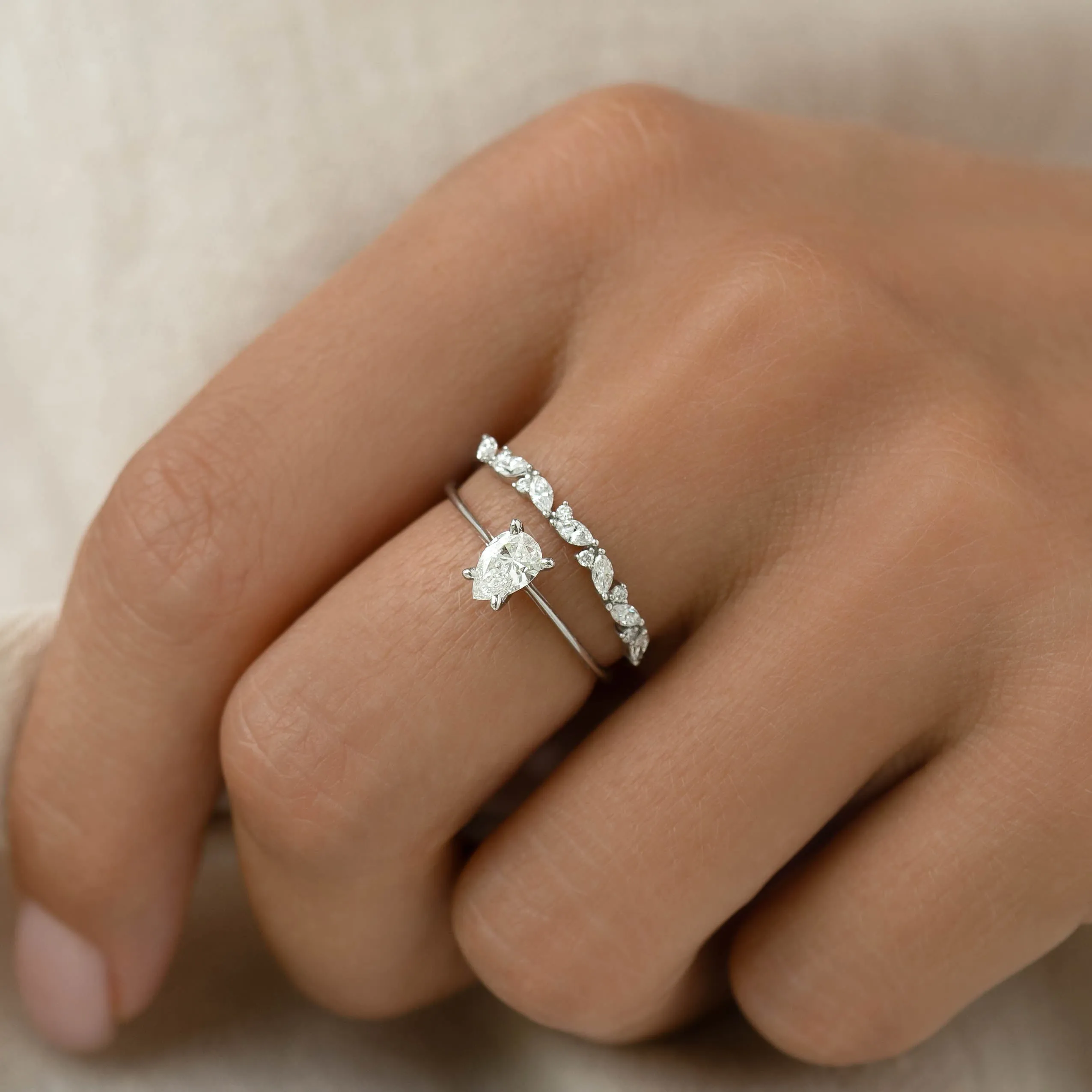 Pear Shaped Diamond Ring 14k White Gold - Martine