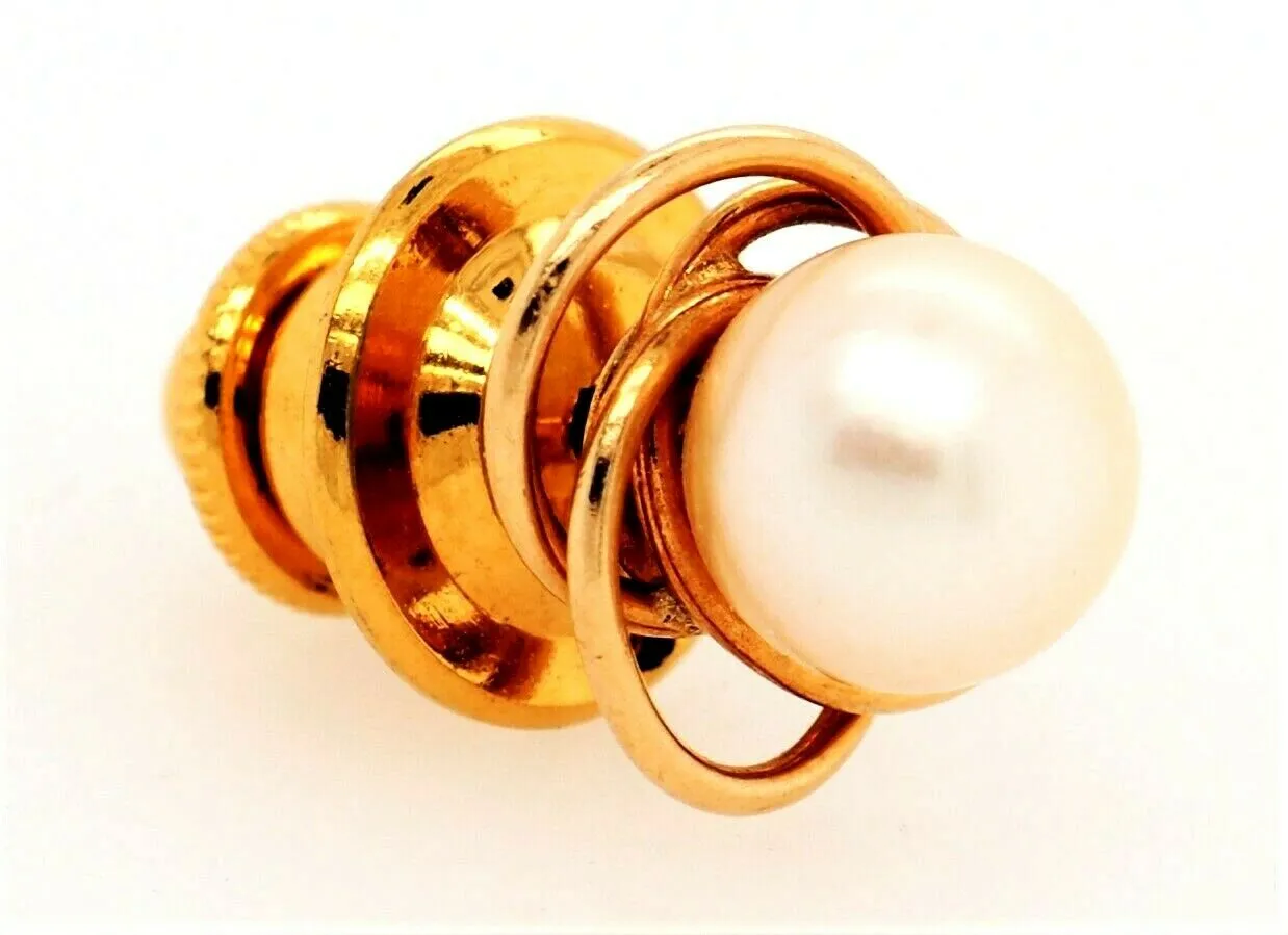 Pearl 18ct Yellow Gold Tie Pin - Fine Vintage Jewellery