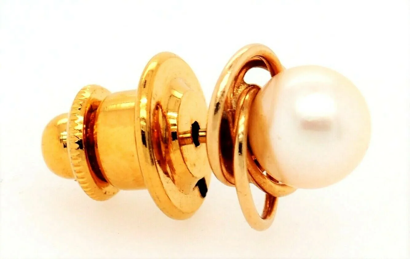 Pearl 18ct Yellow Gold Tie Pin - Fine Vintage Jewellery