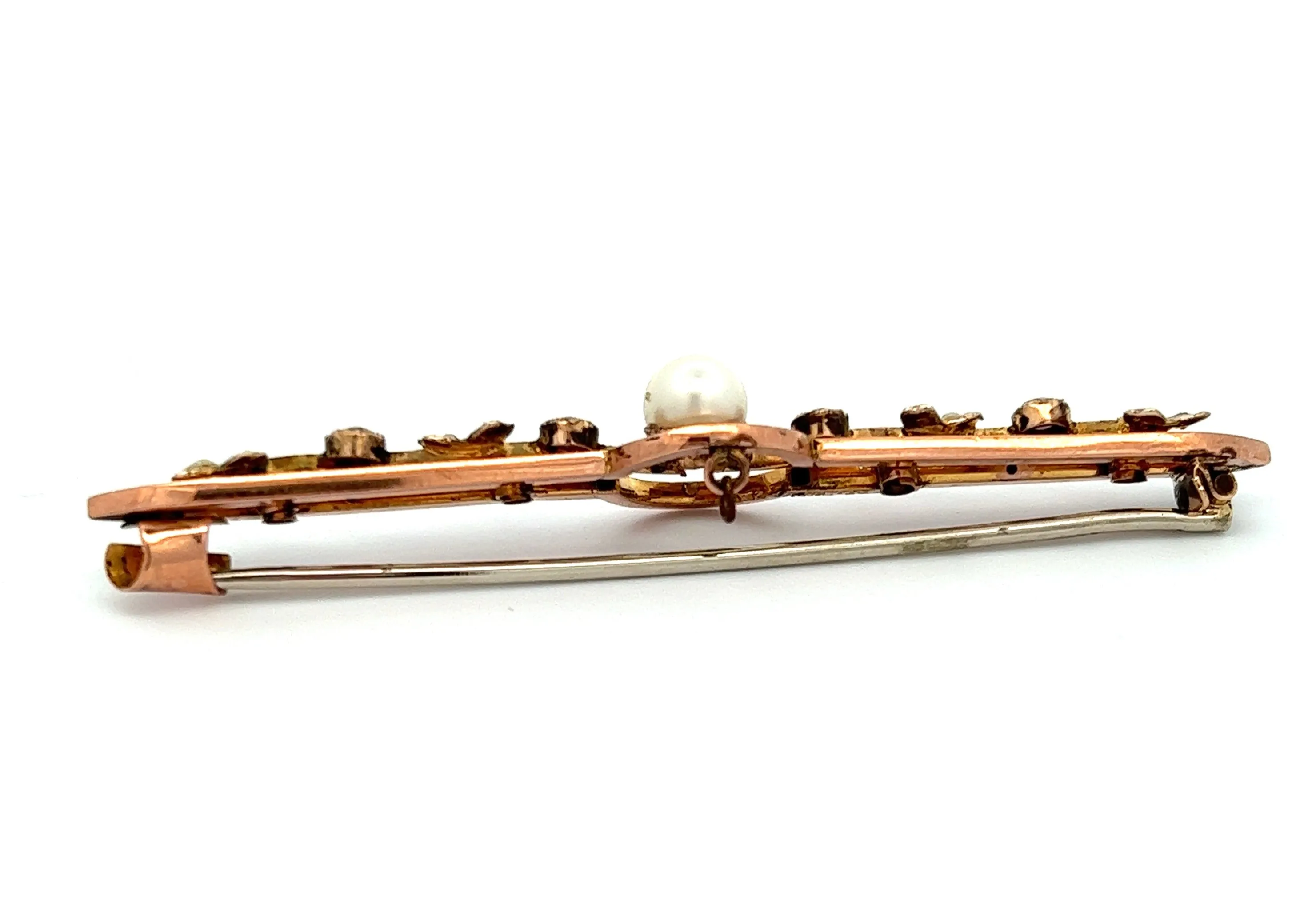 Pearl & Amethyst Yellow Gold Vintage Bar Brooch