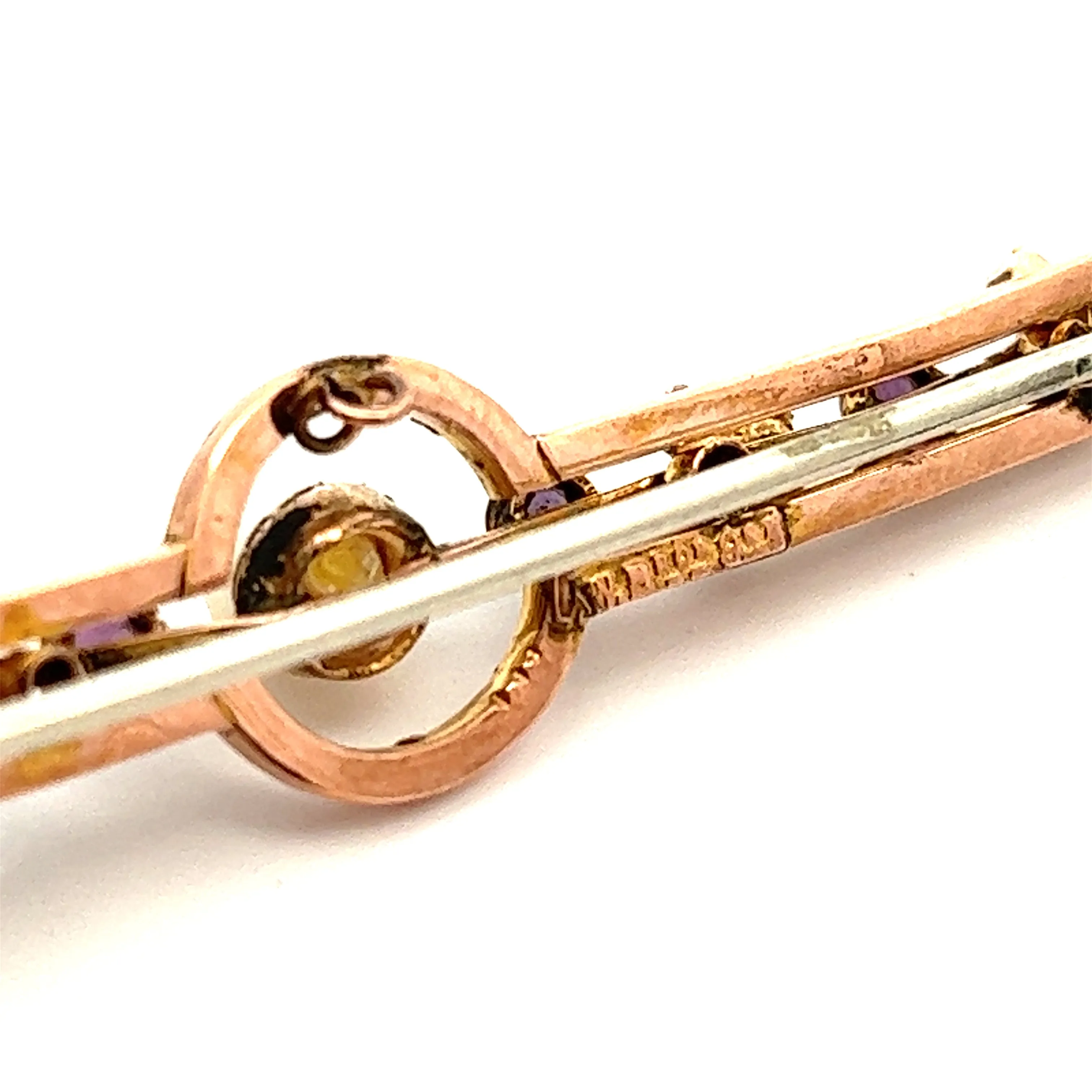 Pearl & Amethyst Yellow Gold Vintage Bar Brooch