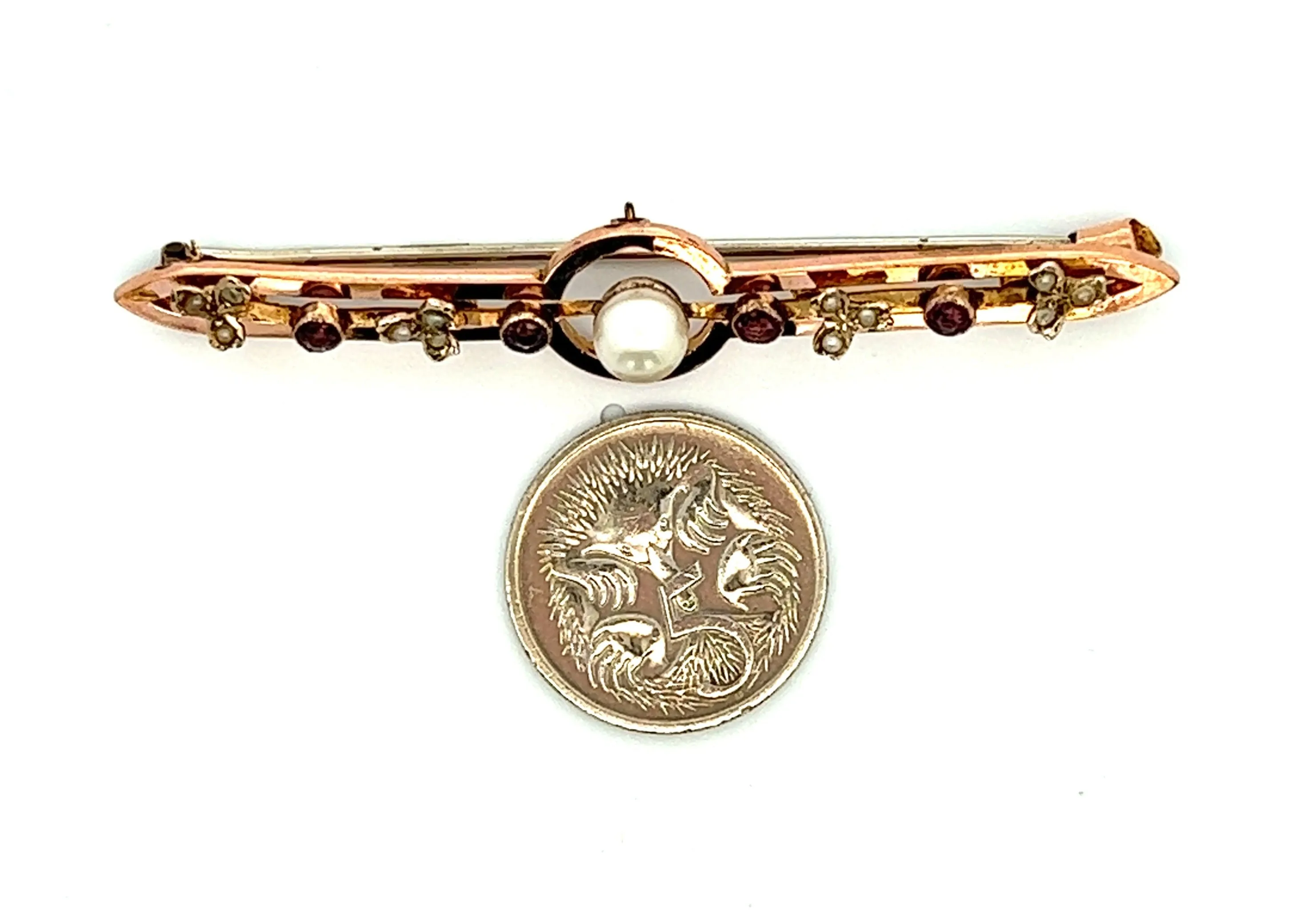 Pearl & Amethyst Yellow Gold Vintage Bar Brooch