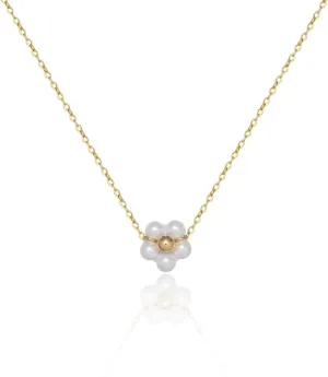 Pearl Daisy Flower Choker Necklace for Women Stainless Steel 18K Gold Plated Beaded Faux Pearls Adjustable Necklace Chain Elegant Jewelry Gifts
