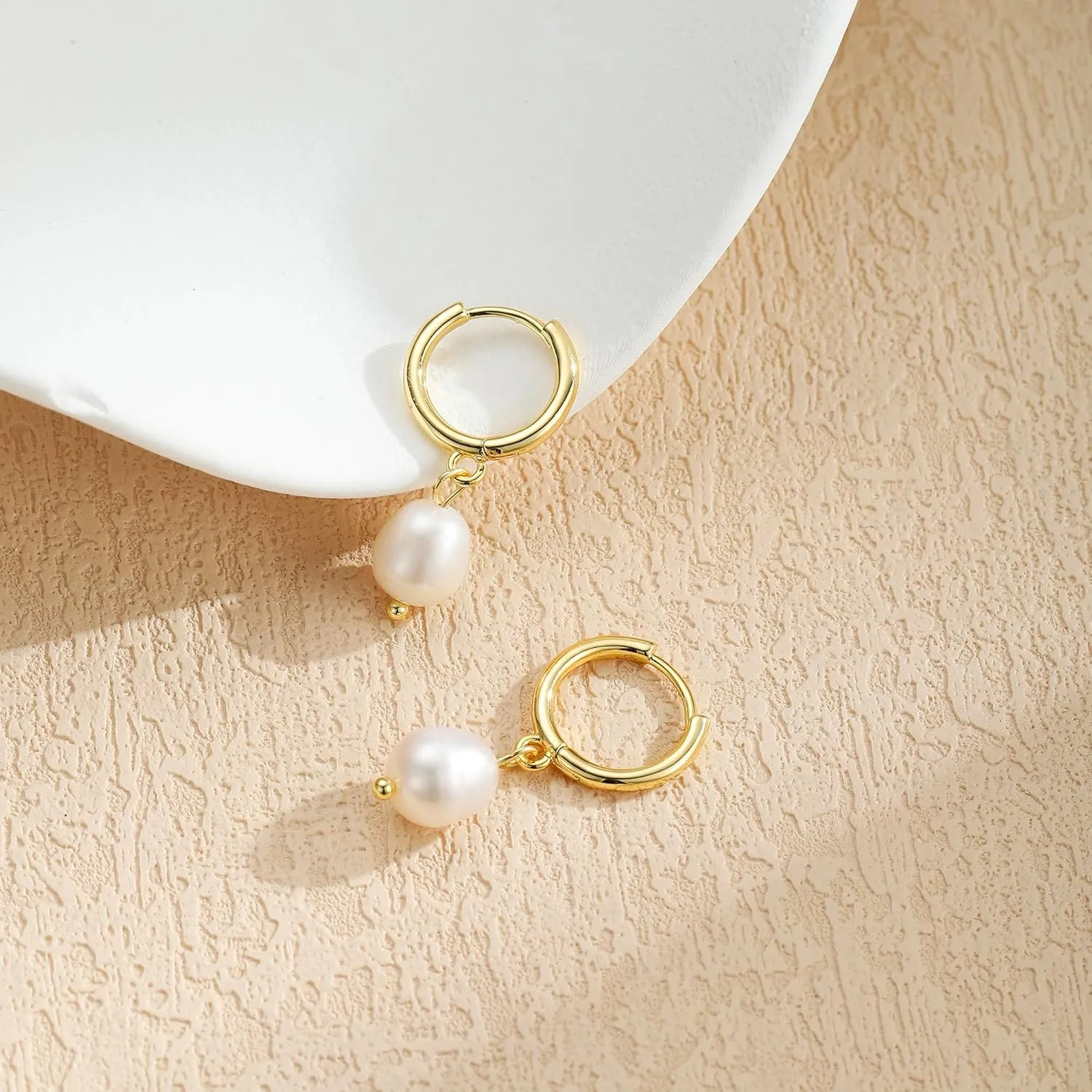 Pearl Drop Earrings for Women, 14k Gold Pearl Dangle Earring Hypoallergenic Dangling Round Pearls Dangly Pearl Hook Earrings Hanging Bridal Wedding Earring for Women
