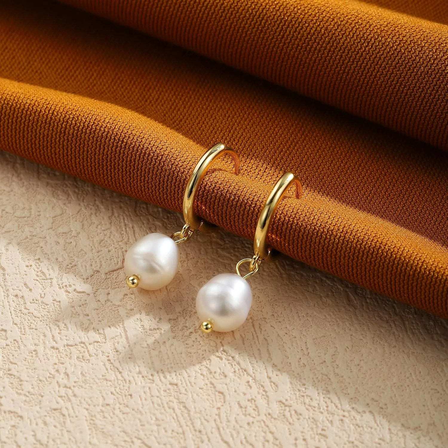 Pearl Drop Earrings for Women, 14k Gold Pearl Dangle Earring Hypoallergenic Dangling Round Pearls Dangly Pearl Hook Earrings Hanging Bridal Wedding Earring for Women