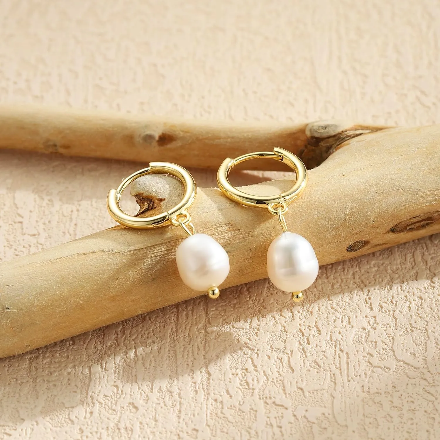 Pearl Drop Earrings for Women, 14k Gold Pearl Dangle Earring Hypoallergenic Dangling Round Pearls Dangly Pearl Hook Earrings Hanging Bridal Wedding Earring for Women