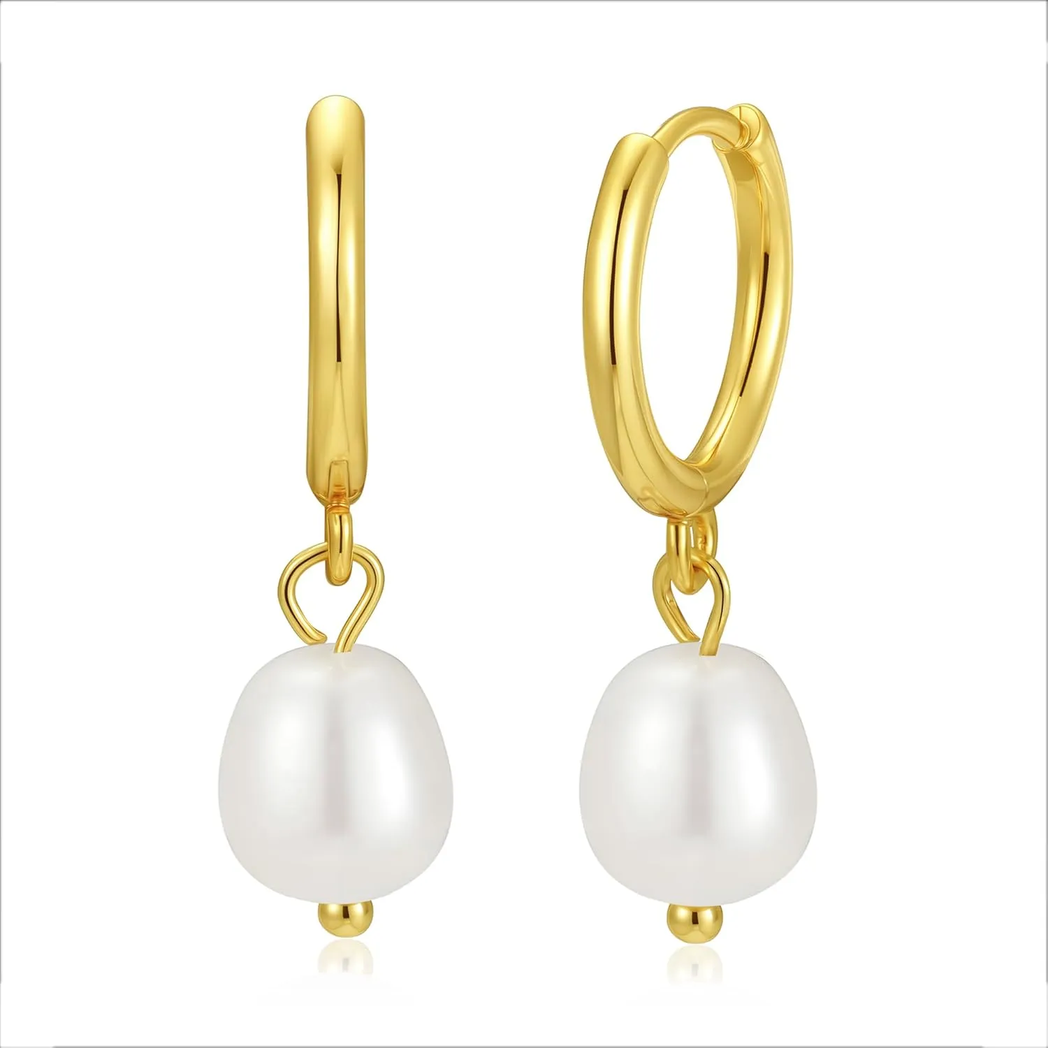 Pearl Drop Earrings for Women, 14k Gold Pearl Dangle Earring Hypoallergenic Dangling Round Pearls Dangly Pearl Hook Earrings Hanging Bridal Wedding Earring for Women
