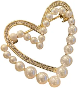 Pearl Heart-Shaped Brooch Crystal Pearl Brooch Shawl Pin Badge Corsage Brooch Wedding Party Clothing Accessories Double Heart-Shaped Scarf Brooch Pin for Women and Girls Fashion Accessories Gifts