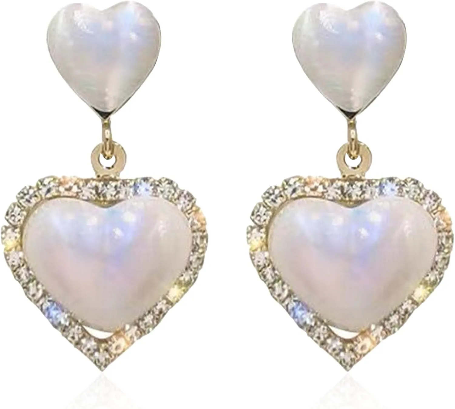 Pearl Heart Tassel Studs Earrings Pearl Heart Drop Huggie Hoop Earrings Birthday Valentine Mother Day Christmas Jewelry