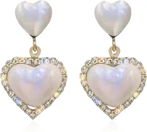 Pearl Heart Tassel Studs Earrings Pearl Heart Drop Huggie Hoop Earrings Birthday Valentine Mother Day Christmas Jewelry