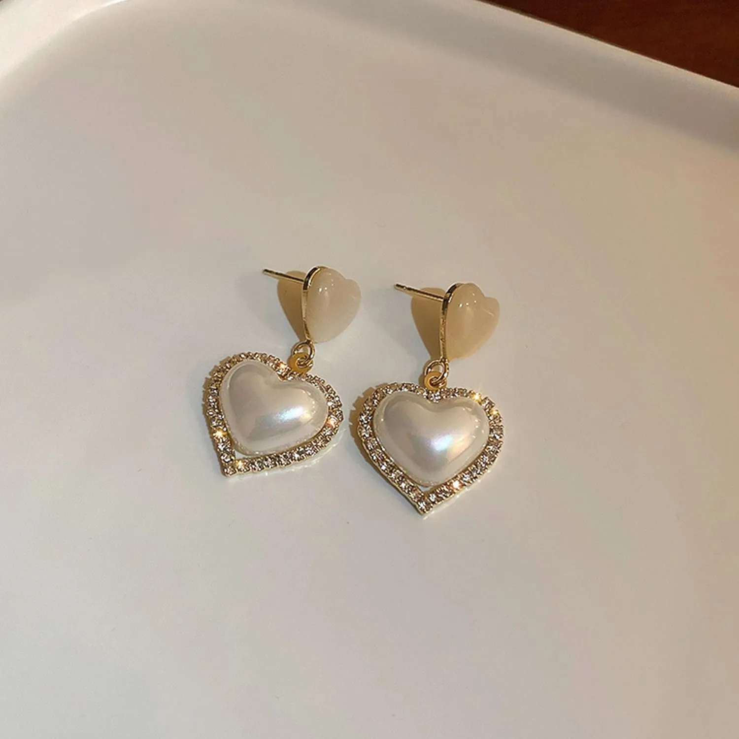 Pearl Heart Tassel Studs Earrings Pearl Heart Drop Huggie Hoop Earrings Birthday Valentine Mother Day Christmas Jewelry