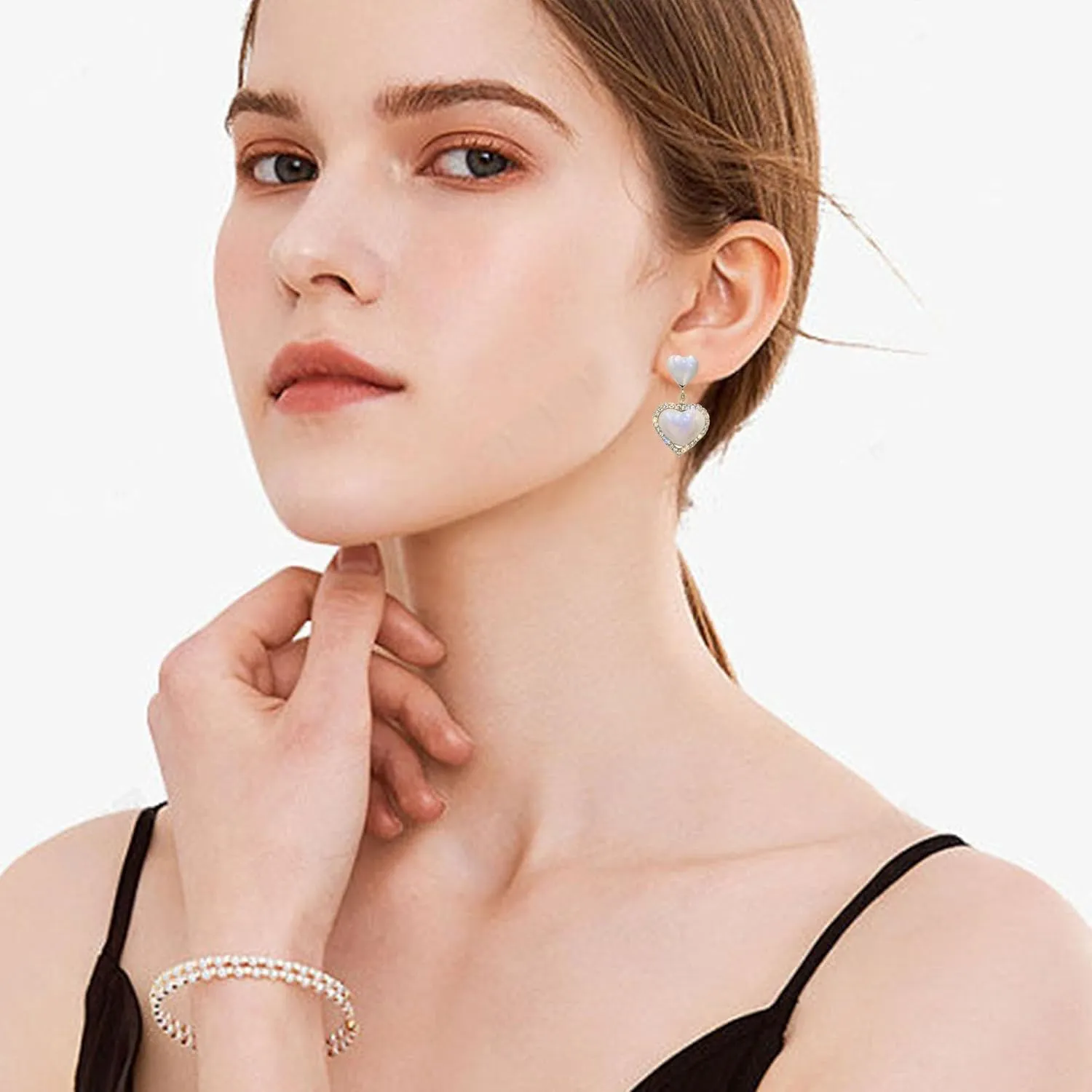Pearl Heart Tassel Studs Earrings Pearl Heart Drop Huggie Hoop Earrings Birthday Valentine Mother Day Christmas Jewelry