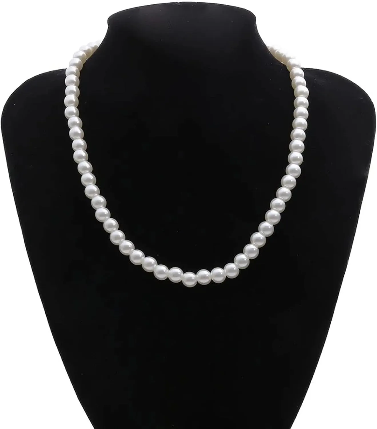 Pearl Necklace for Men, White Pearl Necklace for Women, 8MM Round Pearl Necklace, Pearl Jewelry 20" Length
