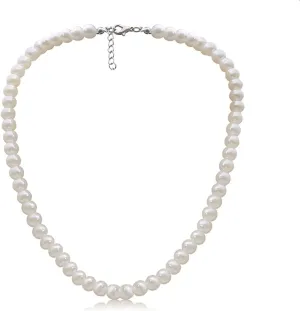 Pearl Necklace for Men, White Pearl Necklace for Women, 8MM Round Pearl Necklace, Pearl Jewelry 20" Length