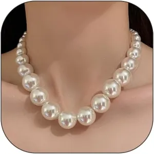 Pearl Necklace for Women Chunky Pearl Choker Necklace Exaggerated Large Beaded Necklace Statement Big Pearl Necklaces for Women