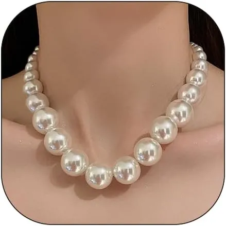 Pearl Necklace for Women Chunky Pearl Choker Necklace Exaggerated Large Beaded Necklace Statement Big Pearl Necklaces for Women